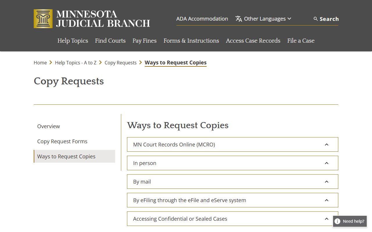 Pennington County Court Administrator ways to request court copies