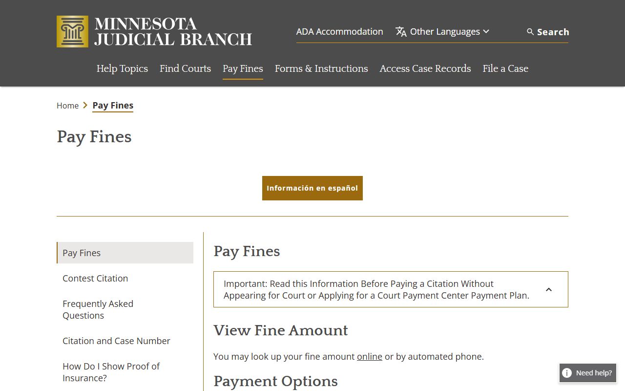Pennington County court dockets pay fines and citations page