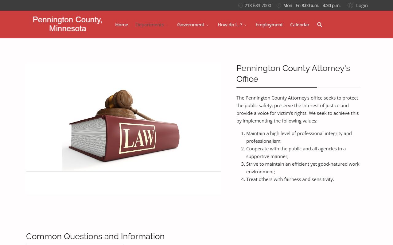 Pennington County Attorney page for criminal charging information