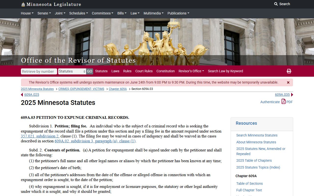 Minnesota petition based criminal expungement statute
