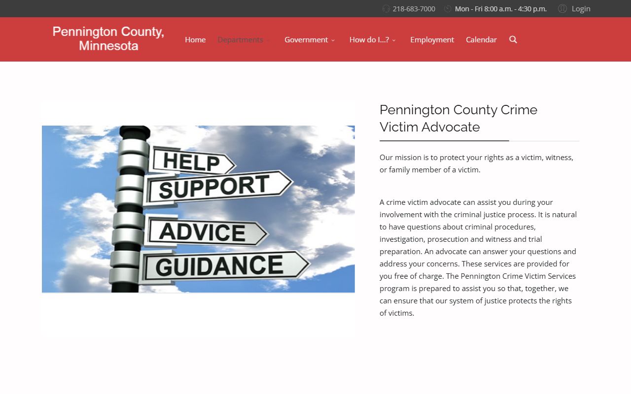 Pennington County Victim Services criminal justice support page