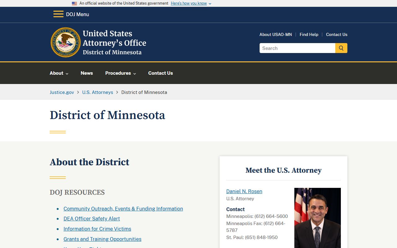 Pennington County District Court U.S. Attorney federal prosecution distinction