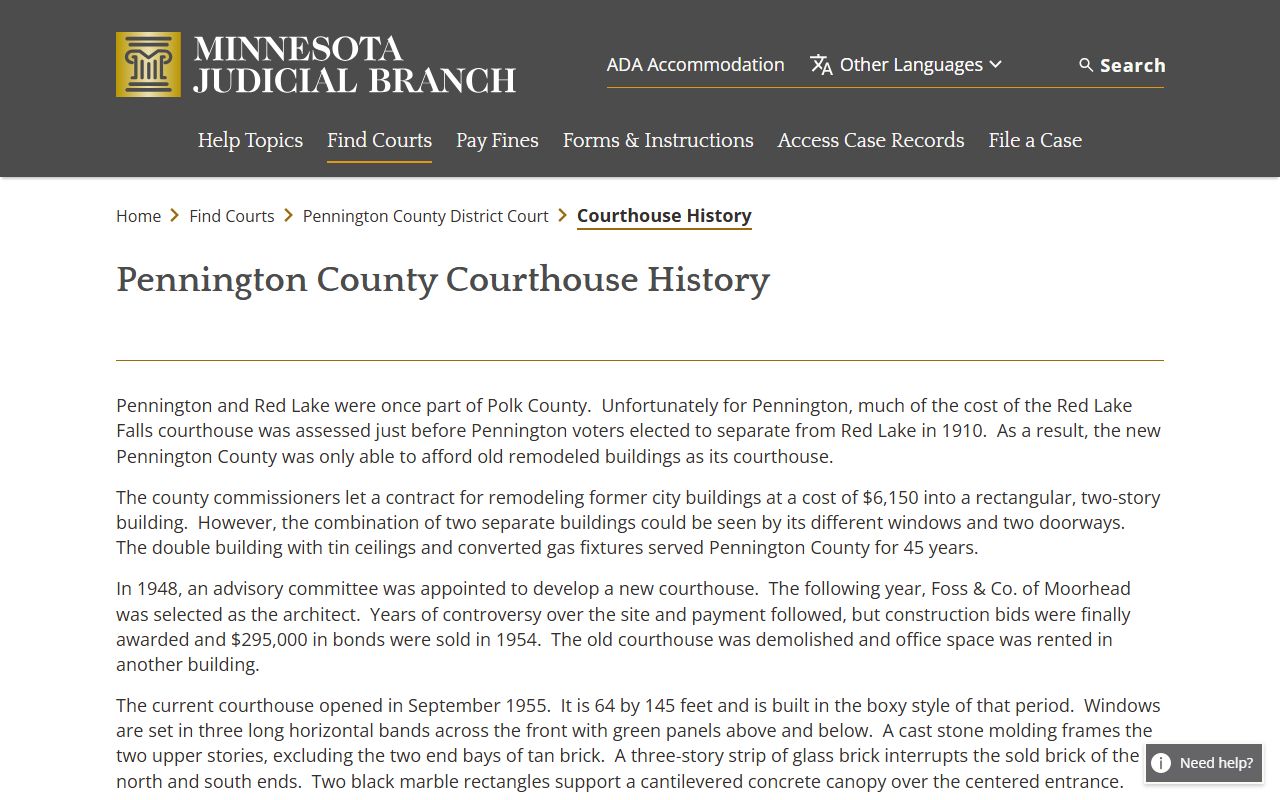 Pennington County court records courthouse history