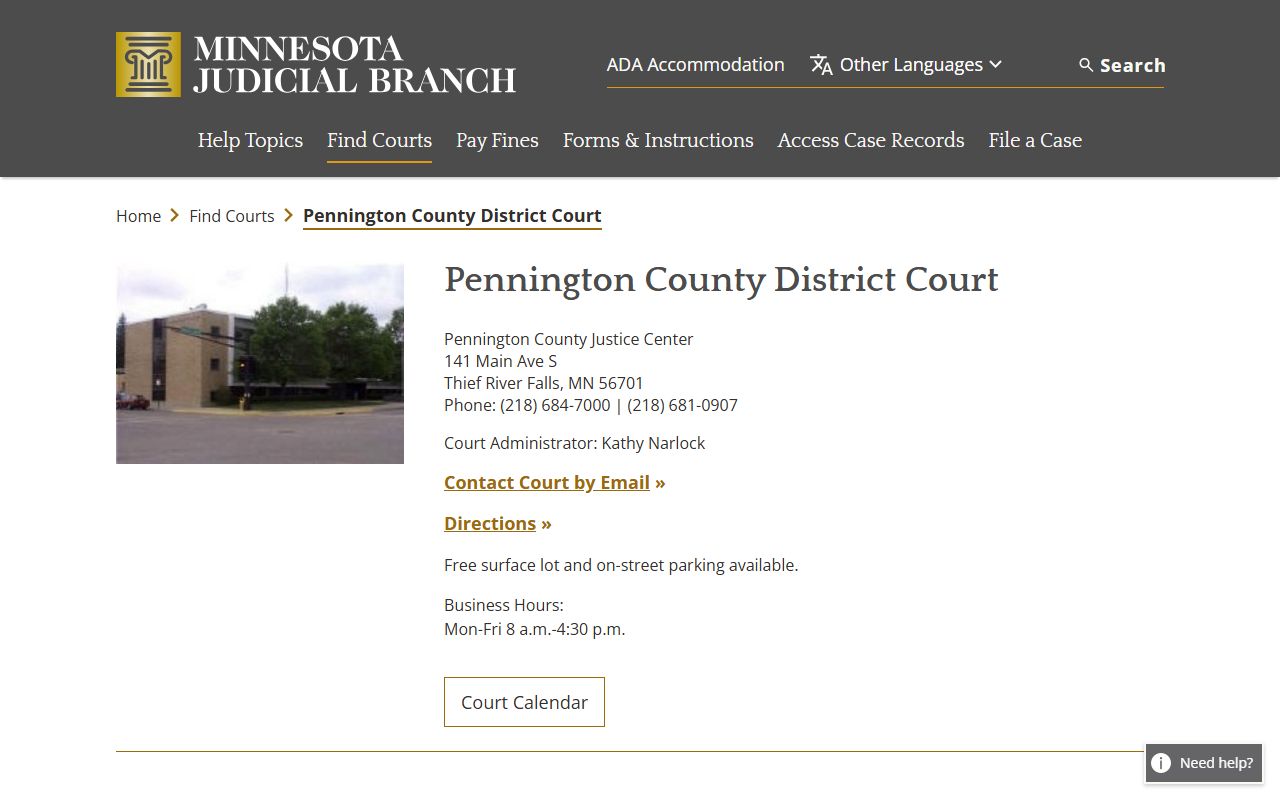 Pennington County court records District Court page