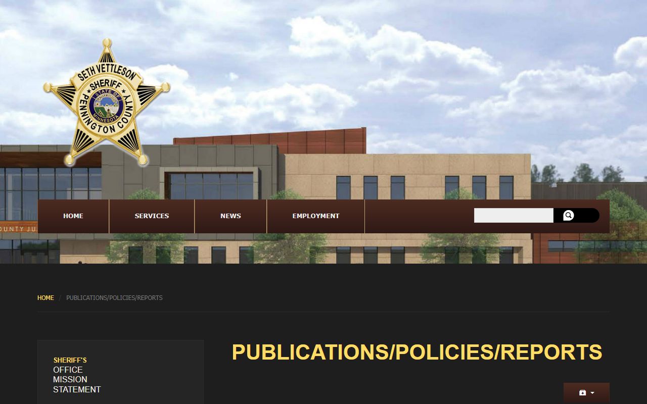 Pennington County Sheriff reports and policies page