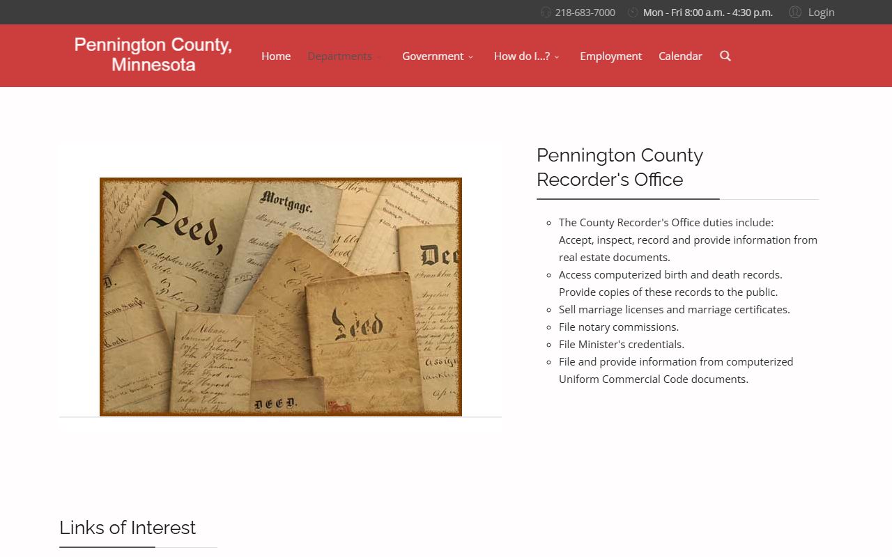 Pennington County Recorder page for marriage records