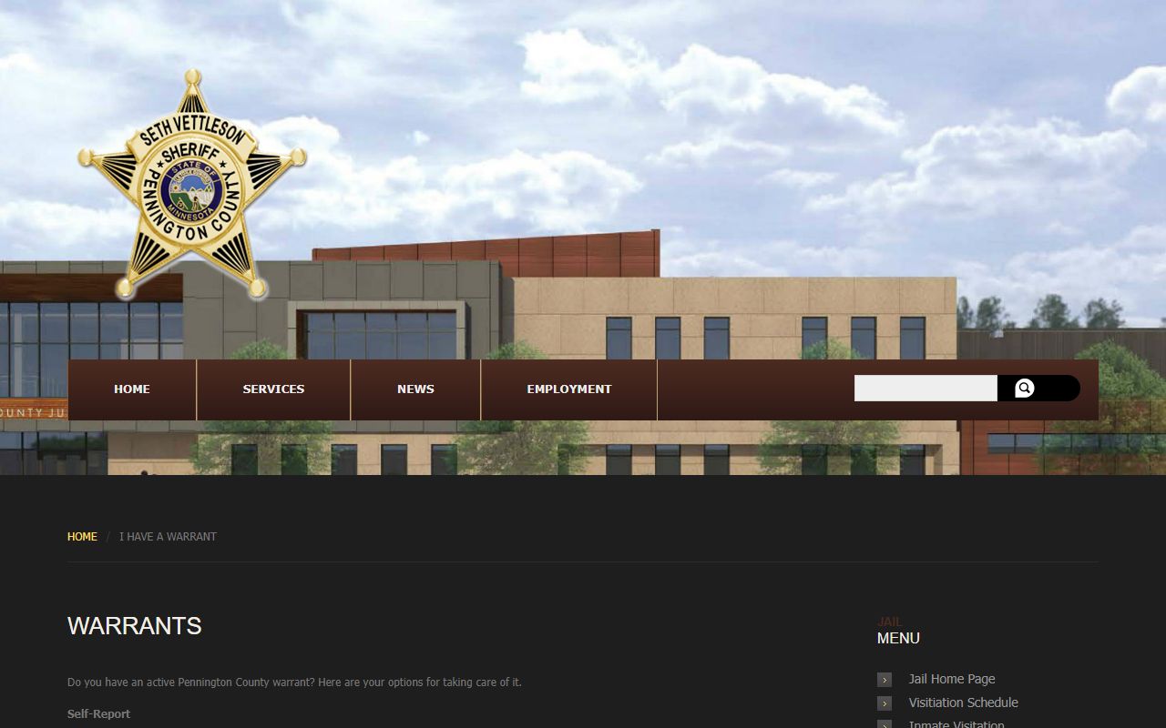 Pennington County Sheriff warrant resolution page